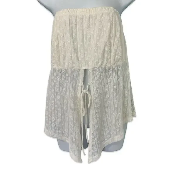 What Lo Wants White Flower Lace Elaine Bandeau Split Tie Front Tube Top size 3X - Picture 7 of 9